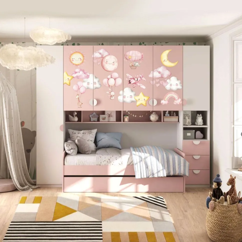 Armadio a ponte Bianco opaco e Rosa Flamingo con serigrafia personalizzabile L 294
