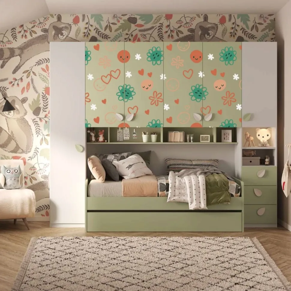 Armadio a ponte Bianco opaco e Verde Pistacchio con serigrafia personalizzabile L 294