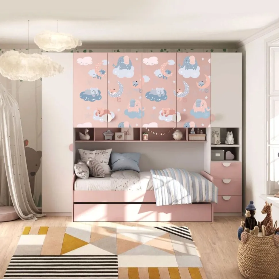 Armadio a ponte Bianco opaco e Rosa Flamingo con serigrafia personalizzabile L 294