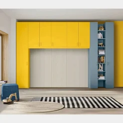 Armadio a ponte con ante battenti e libreria linea Volo disponibile in vari colori