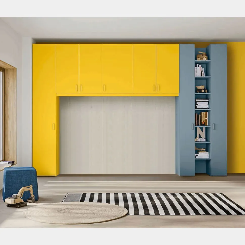 Armadio a ponte con ante battenti e libreria linea Volo disponibile in vari colori