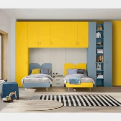 Armadio a ponte con ante battenti e libreria linea Volo disponibile in vari colori