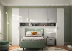 Armadio a ponte moderno Bianco Opaco e Gesso 6 ante battenti L 333
