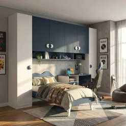 Armadio a ponte moderno Bianco Opaco e Blu Navy 6 ante battenti L 333