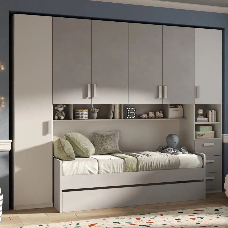 Armadio a ponte moderno Bianco Opaco e Grigio Gesso L 294