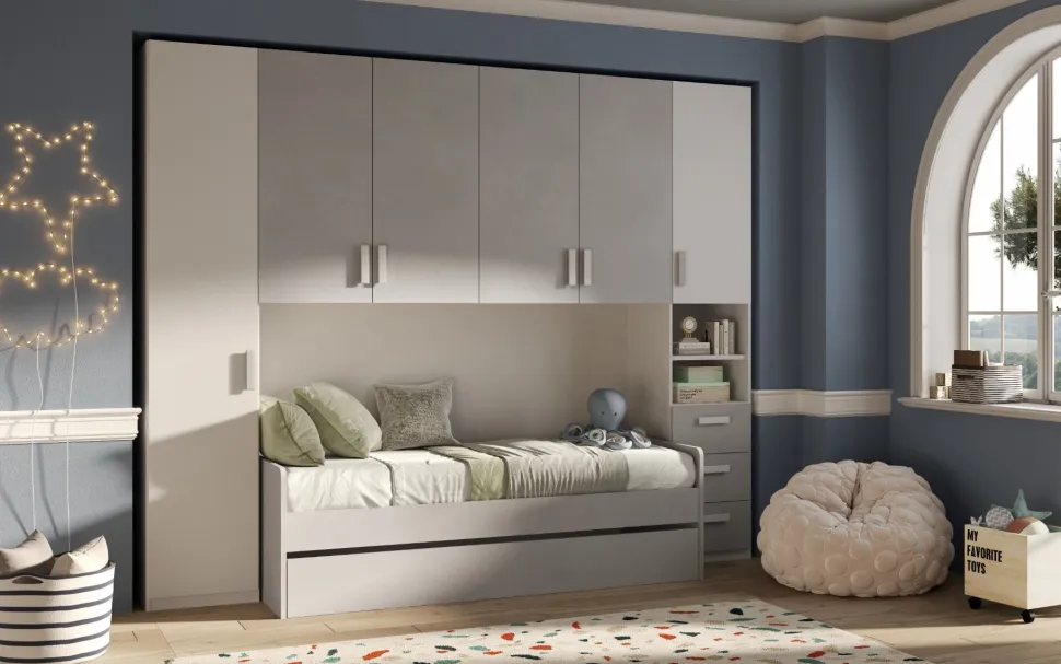Armadio a ponte moderno Bianco Opaco e Grigio Gesso L 294