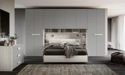 Armadio a ponte moderno con ante battenti Bianco e Grigio cenere L 410 e maniglie in MDF disponibile in 2 misure e vari colori