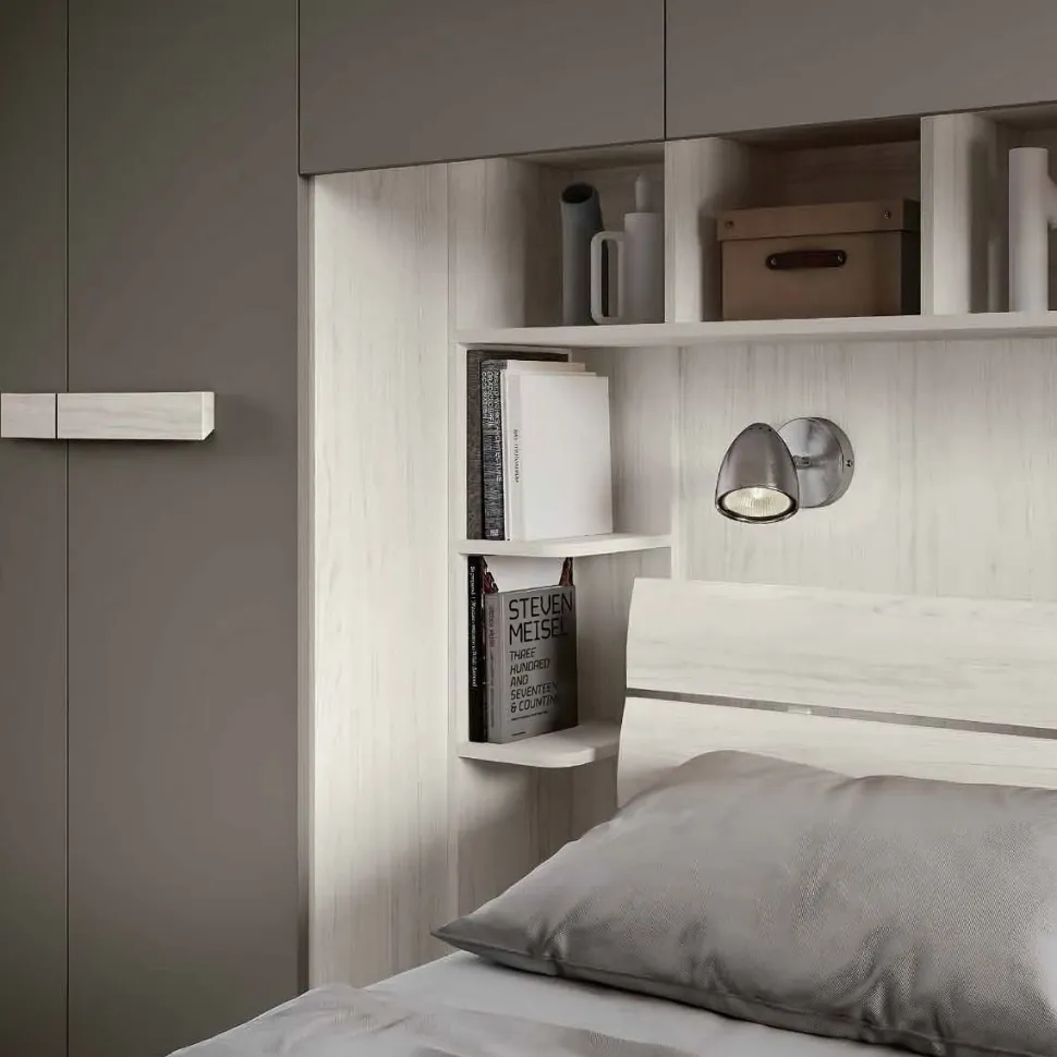 Armadio a ponte moderno con ante battenti Bianco e Grigio cenere L 410 e maniglie in MDF disponibile in 2 misure e vari colori