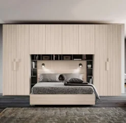 Armadio a ponte moderno con ante battenti Bianco e Grigio cenere L 410 e maniglie in MDF disponibile in 2 misure e vari colori