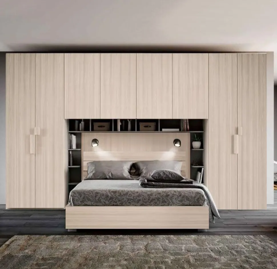 Armadio a ponte moderno con ante battenti Bianco e Grigio cenere L 410 e maniglie in MDF disponibile in 2 misure e vari colori