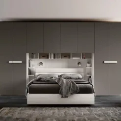 Armadio a ponte moderno con ante battenti Bianco e Grigio cenere L 410 e maniglie in MDF disponibile in 2 misure e vari colori