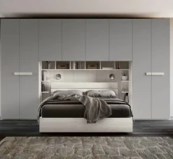 Armadio a ponte moderno con ante battenti Bianco e Grigio cenere L 410 e maniglie in MDF disponibile in 2 misure e vari colori