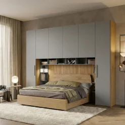 Armadio a ponte moderno con ante battenti L 319,6 Rovere e Grigio e maniglie in MDF disponibile in 2 misure e vari colori