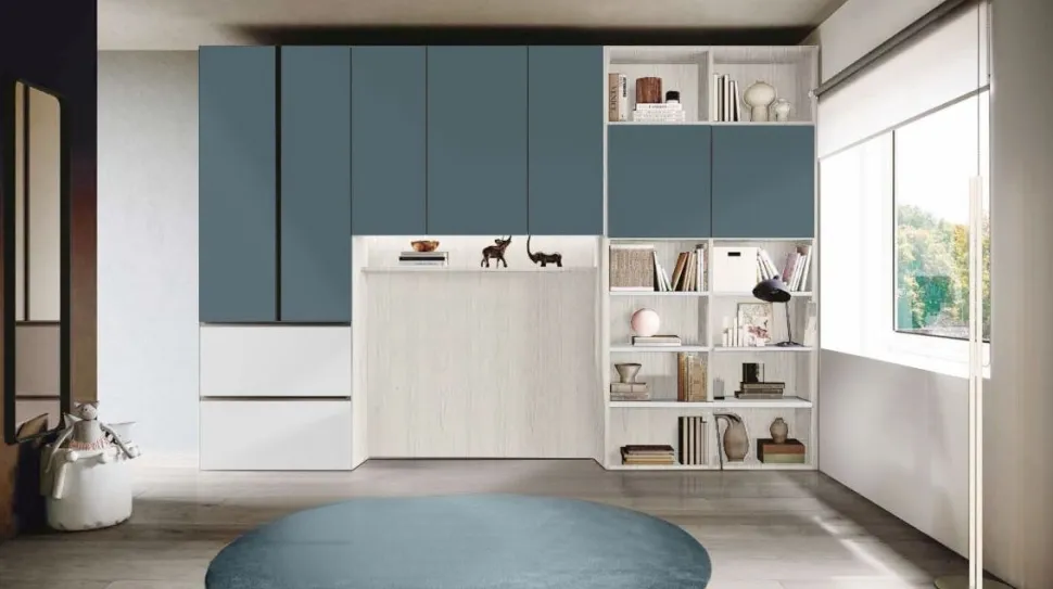 Armadio a ponte salvaspazio con libreria in Argilla, Bronzo e Grigio cenere disponibile in 2 misure e vari colori