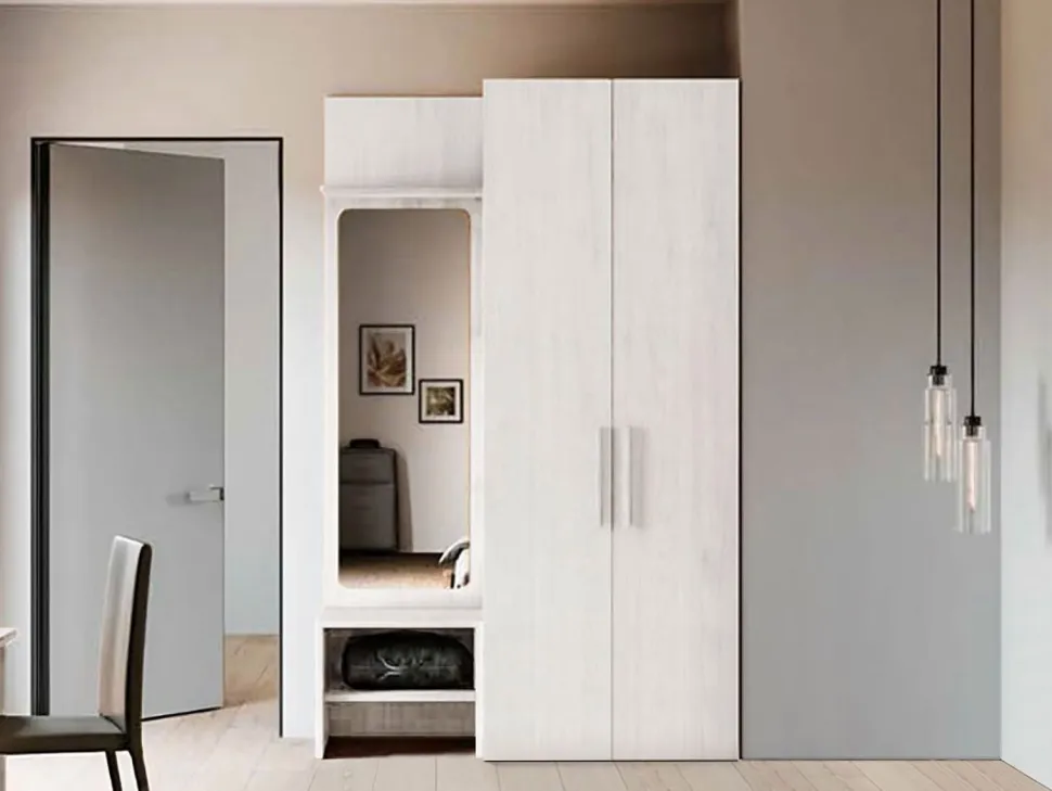 Armadio battente 2 ante con Boiserie con specchio finitura Rovere disponibile in 2 misure e vari colori linea Bam