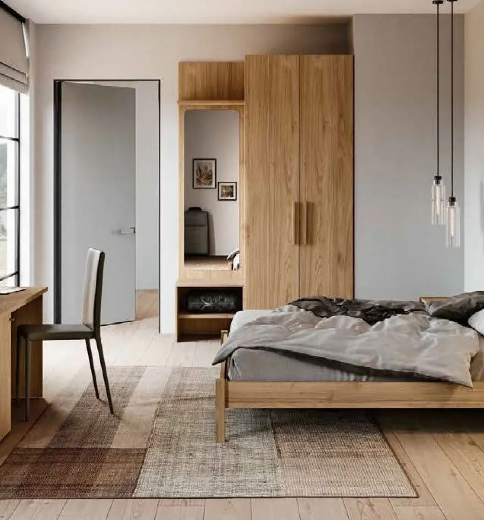 Armadio battente 2 ante con Boiserie con specchio finitura Rovere disponibile in 2 misure e vari colori linea Bam