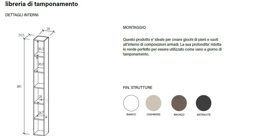 Armadio battente 4 Ante finitra Cashmere con Libreria a giorno centrale