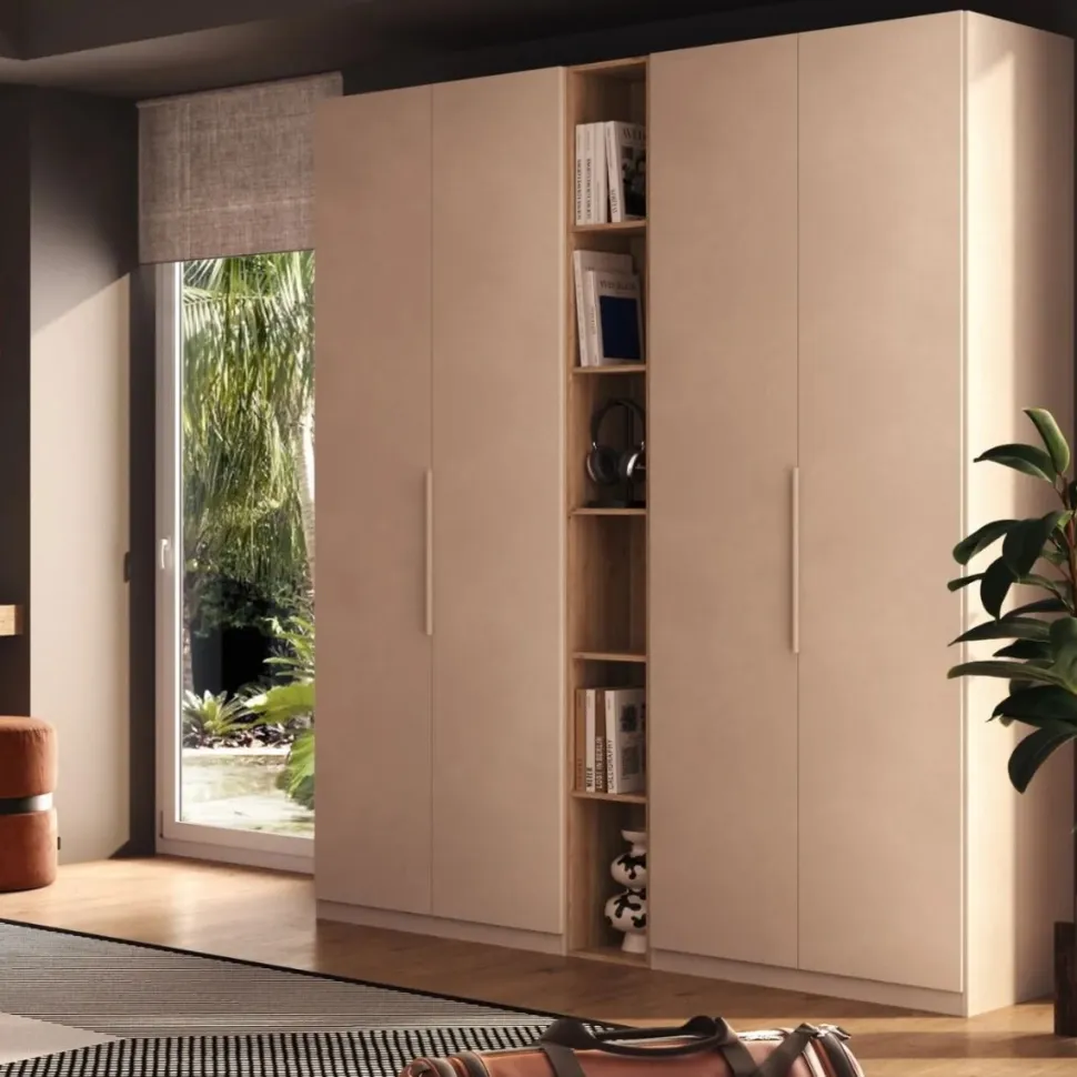 Armadio battente 4 Ante finitra Cashmere con Libreria a giorno centrale