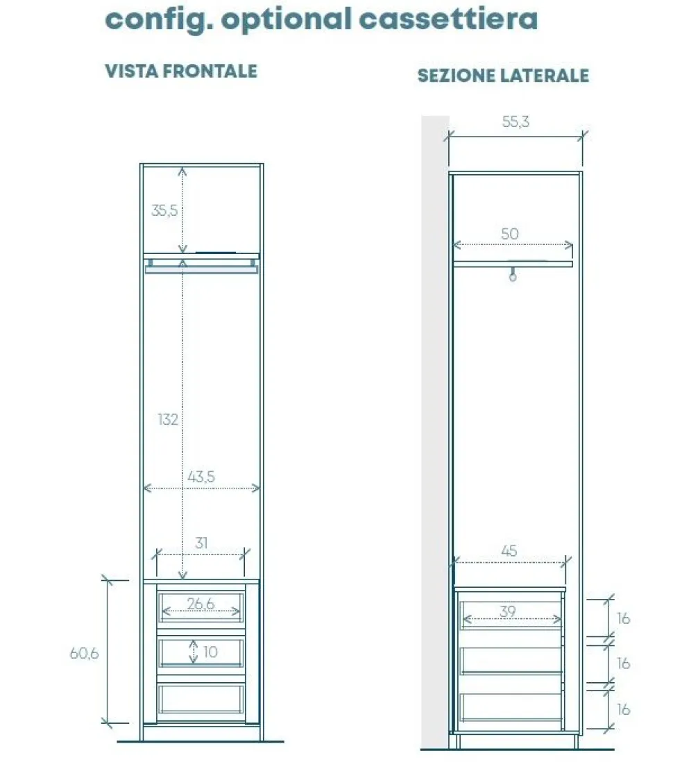 Armadio battente componibile con maniglia a tutta altezza in finitura Cashmere e Rovere Mercure disponibile in 5 misure