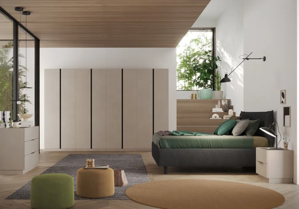 Armadio battente componibile con maniglia a gola in finitura Cashmire e Antracite disponibile in 5 misure