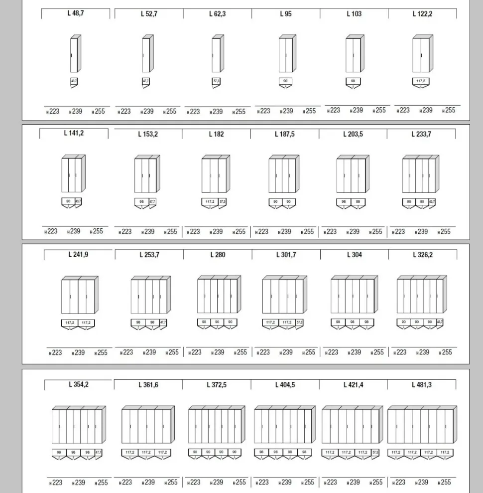 Armadio battente componibile con maniglia integrata Doroty disponibile in varie misure e colori