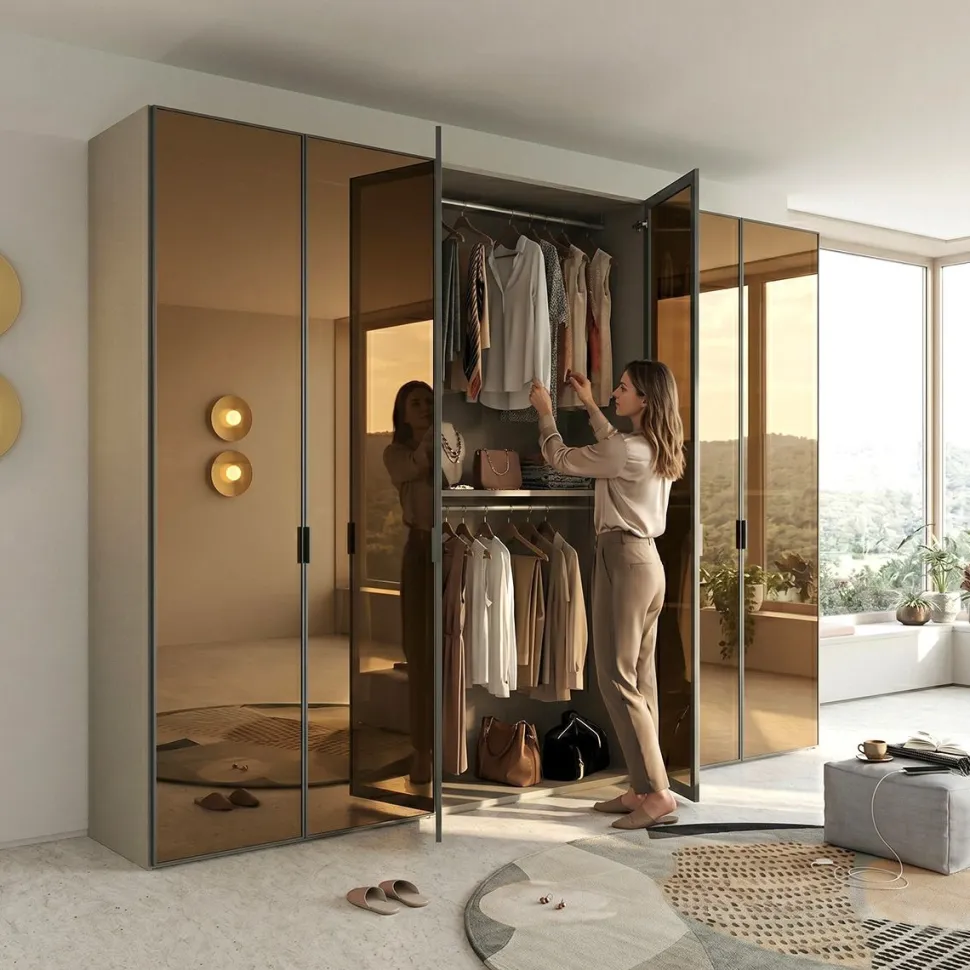 Armadio Battente Componibile con Ante in Alluminio e Specchio Bronzato