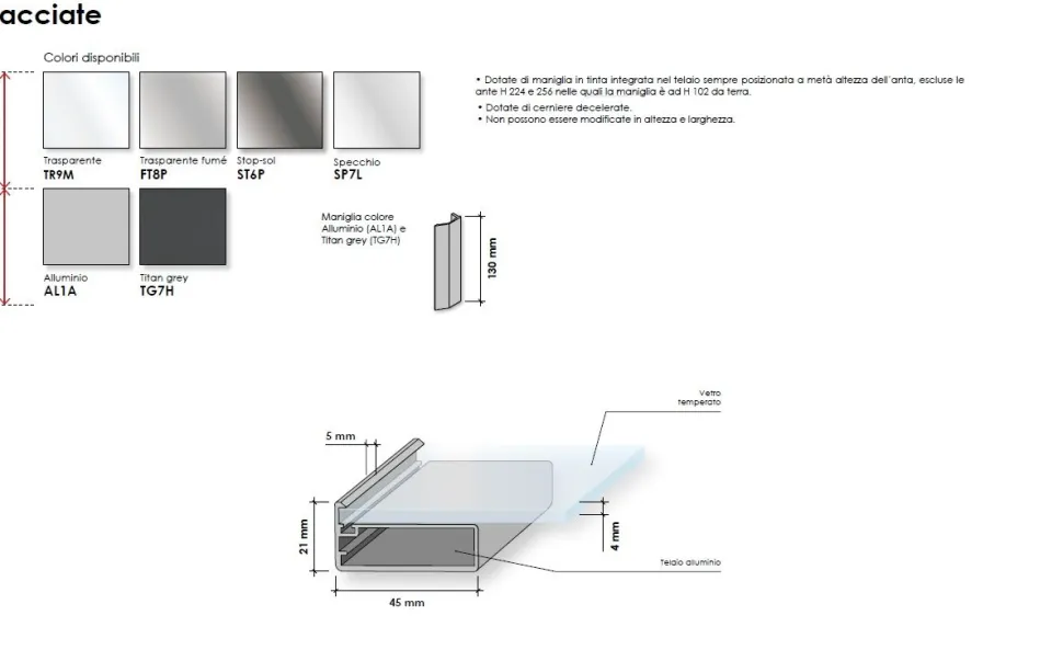 Armadio battente componibile con ante in vetro e telaio in alluminio disponibile in 33 misure e vari colori