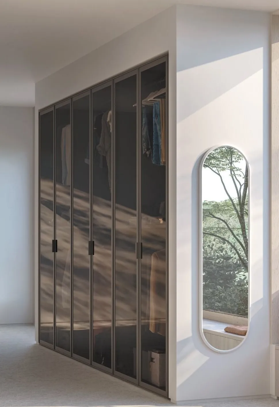 Armadio battente componibile con ante in vetro e telaio in alluminio disponibile in 33 misure e vari colori