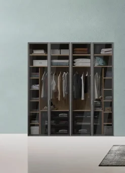 Armadio battente componibile con ante in vetro e telaio in alluminio disponibile in 33 misure e vari colori