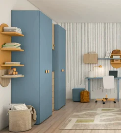 Armadio battente con modulo centrale con cassetti disponibile in 2 misure e 13 colori
