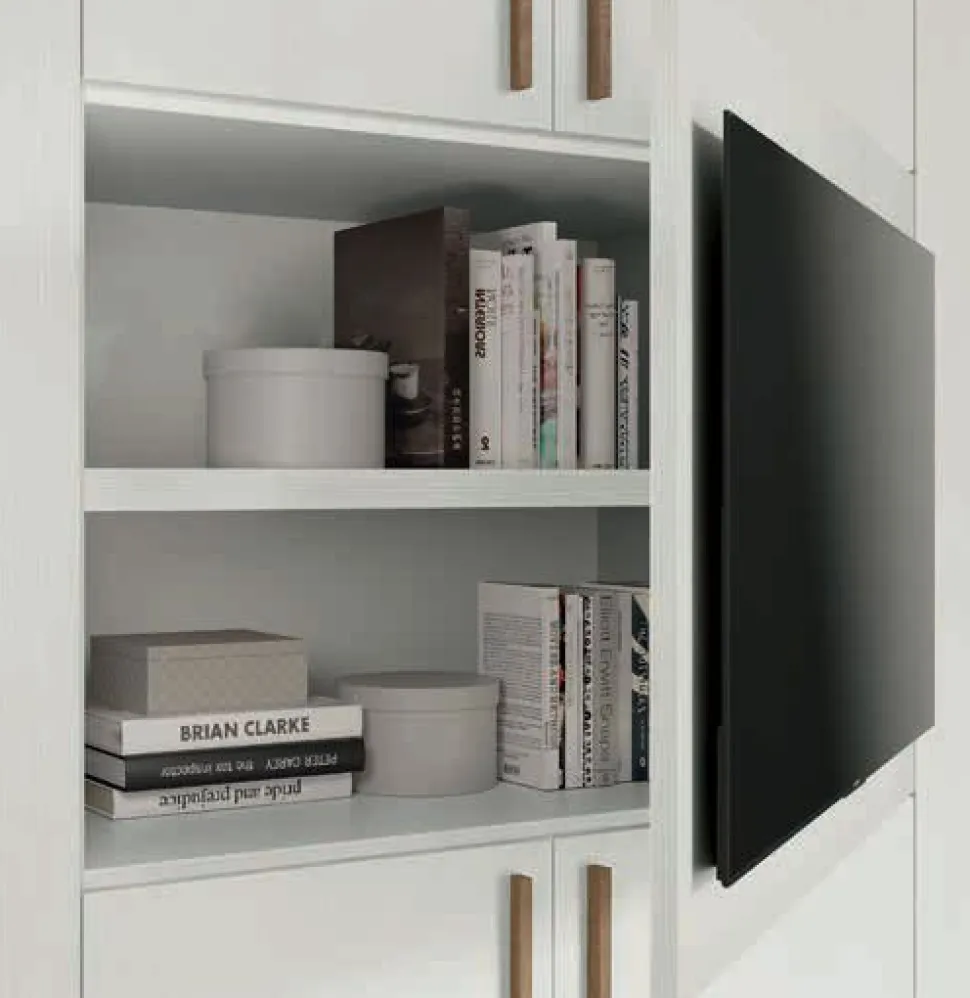 Armadio battente con vano centrale porta tv disponibile in 2 misure e 13 colori