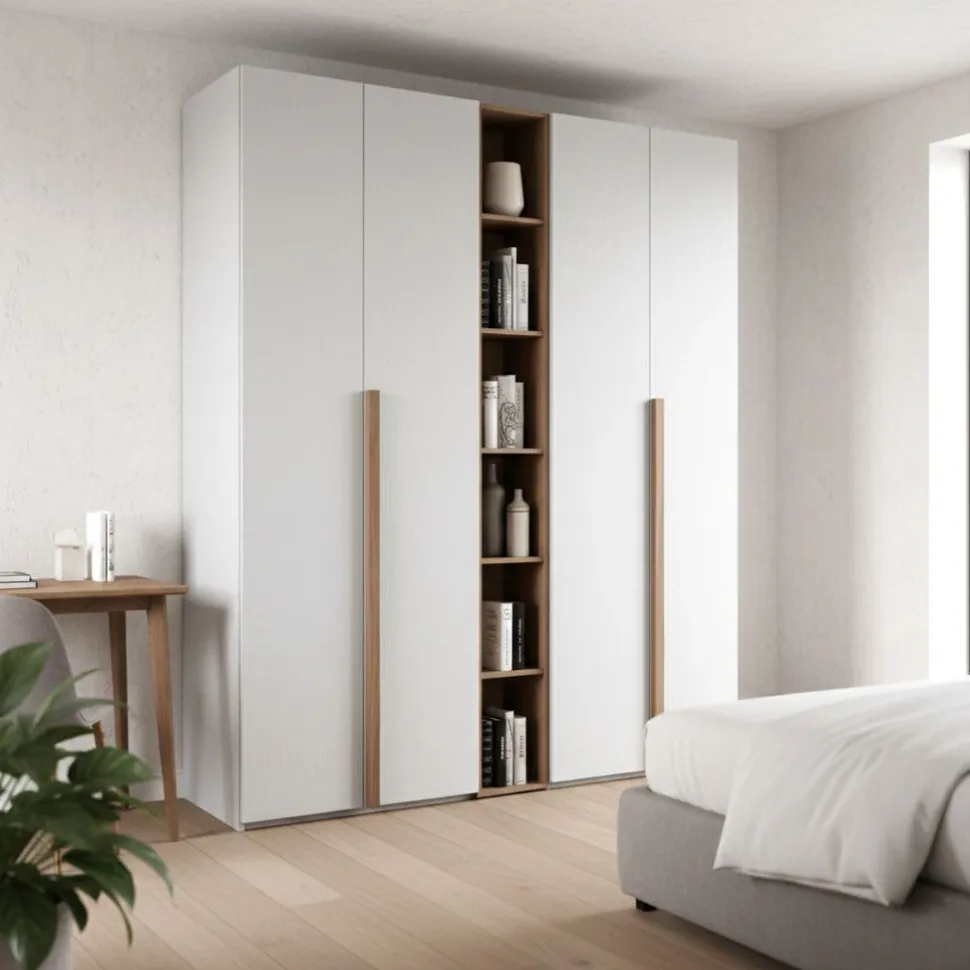 Armadio Berry 4 ante battenti con libreria linea Domino finitura Noce Naturale