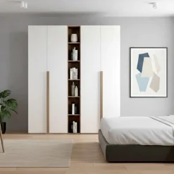 Armadio Berry 4 ante battenti con libreria linea Domino finitura Noce Naturale
