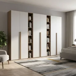 Armadio Berry 6 ante battenti con libreria linea Domino finitura Noce Naturale