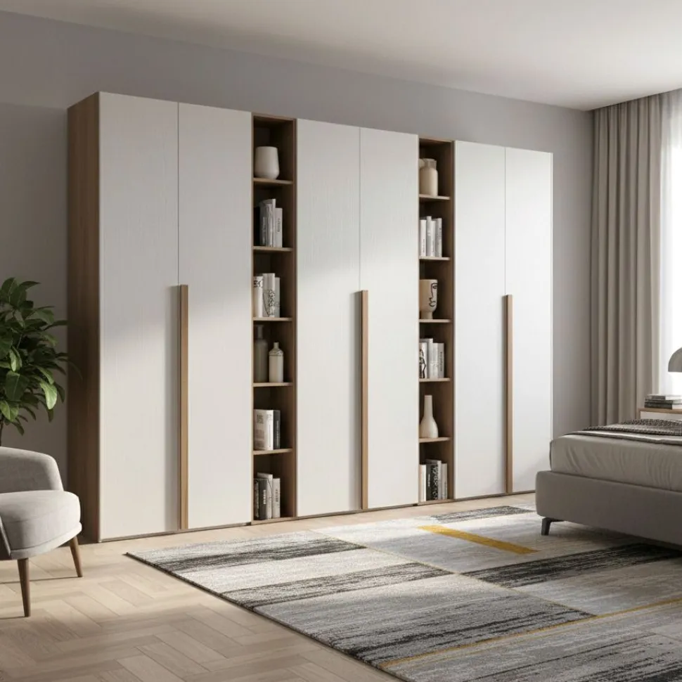 Armadio Berry 6 ante battenti con libreria linea Domino finitura Noce Naturale