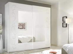Armadio Bianco Opaco con serigrafia e 2 ante scorrevoli a specchio Tiny linea Essenza
