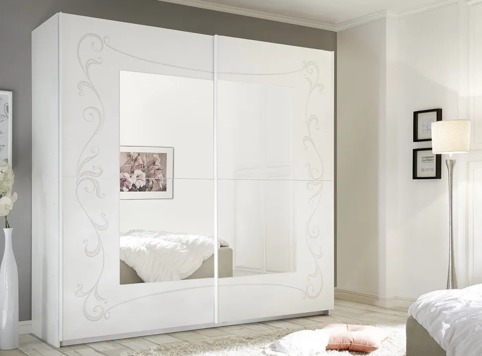 Armadio Bianco Opaco con serigrafia e 2 ante scorrevoli a specchio Tiny linea Essenza