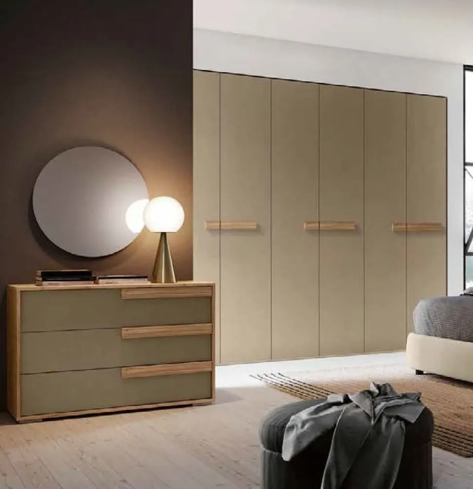 Armadio componibile ante battenti finitura Noce Biondo con maniglia in MDF disponibile in 16 misure e vari colori Monica linea Bam
