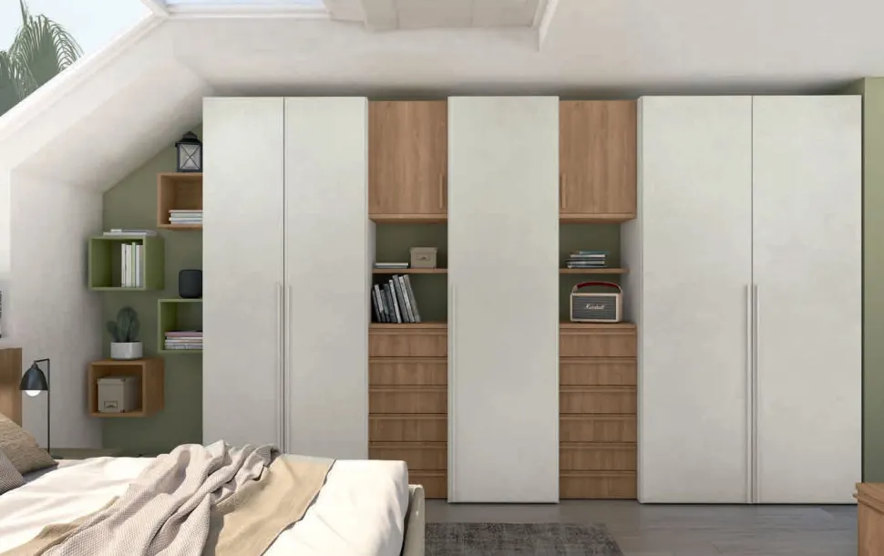 Armadio con ante battenti e moduli con cassetti disponibile in 2 misure e 13 colori
