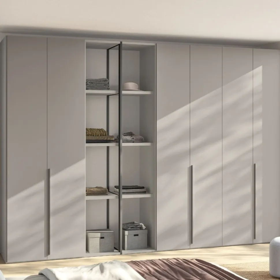 Armadio con 6 ante battenti e scaffalatura con telaio in alluminio Baltimora disponibile in 20 colori