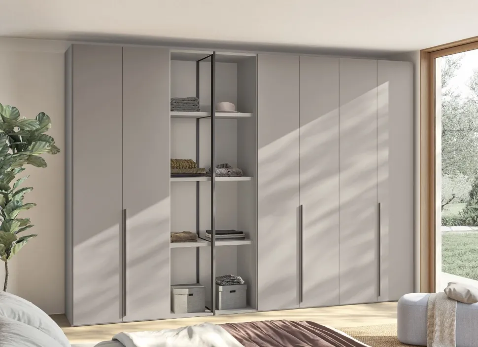 Armadio con 6 ante battenti e scaffalatura con telaio in alluminio Baltimora disponibile in 20 colori