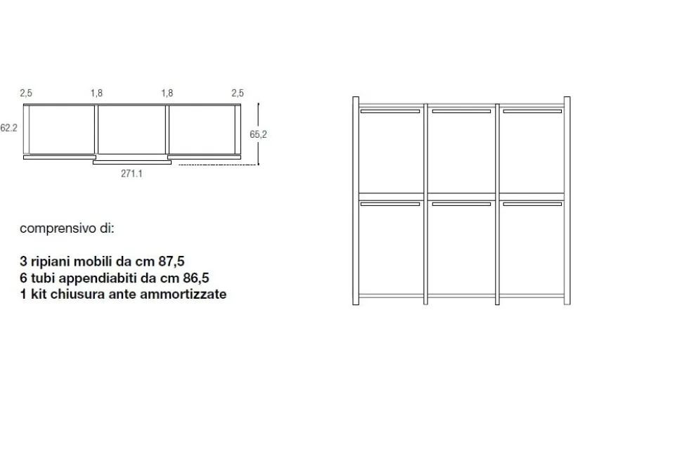 Armadio con 3 ante scorrevoli con inserti in vetro Stefy linea Domino disponibile in vari colori
