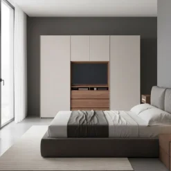 Armadio con ante scorrevoli e vano tv linea Domino disponibile in vari colori