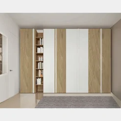 Armadio con maniglia a tutta altezza con ante battenti e libreria disponibile in 2 misure