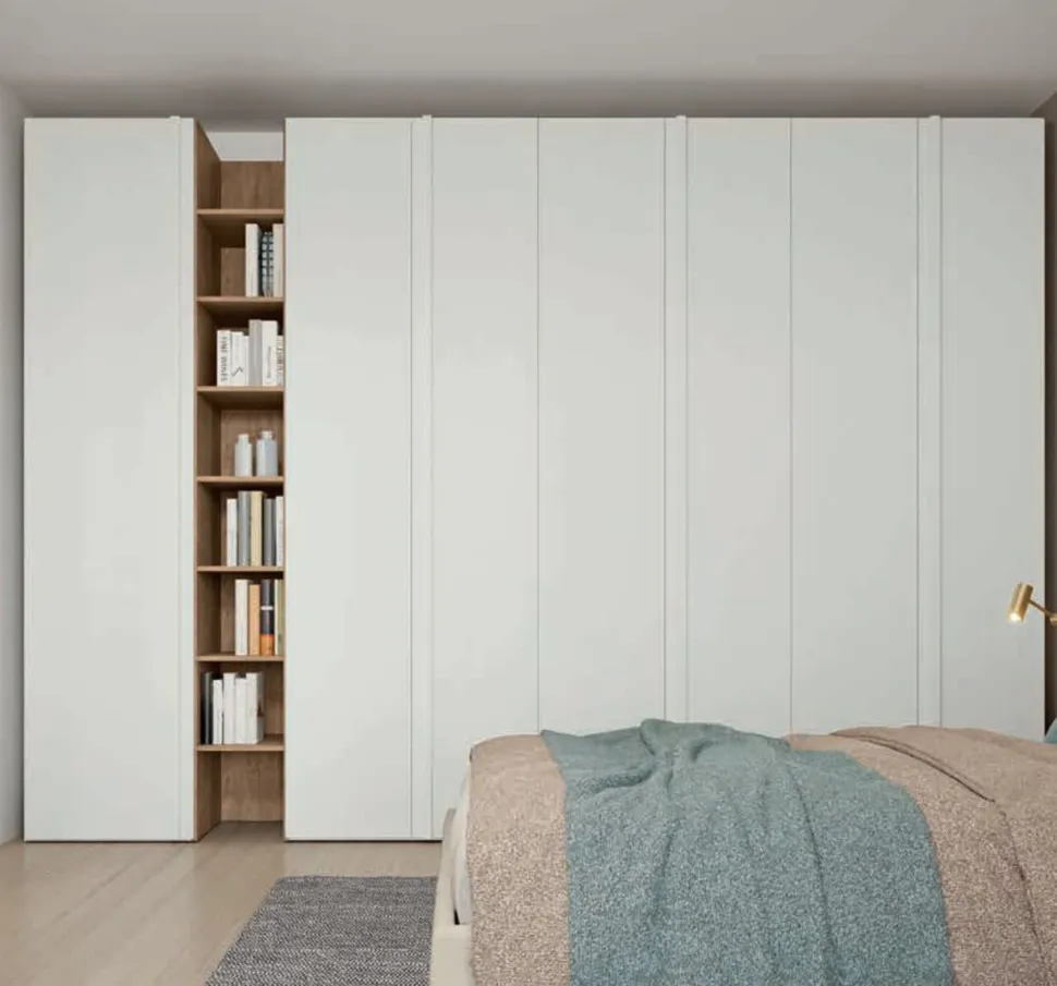 Armadio con maniglia a tutta altezza con ante battenti e libreria disponibile in 2 misure