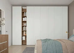 Armadio con maniglia a tutta altezza con ante battenti e libreria disponibile in 2 misure