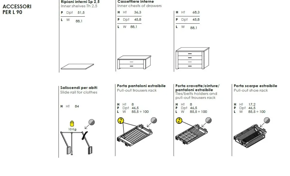 Armadio con maniglia a tutta altezza con ante battenti e libreria disponibile in 2 misure