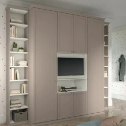 Armadio con vano Tv 6 ante battenti e 2 librerie linea Omega disponibile in 2 misure e vari colori
