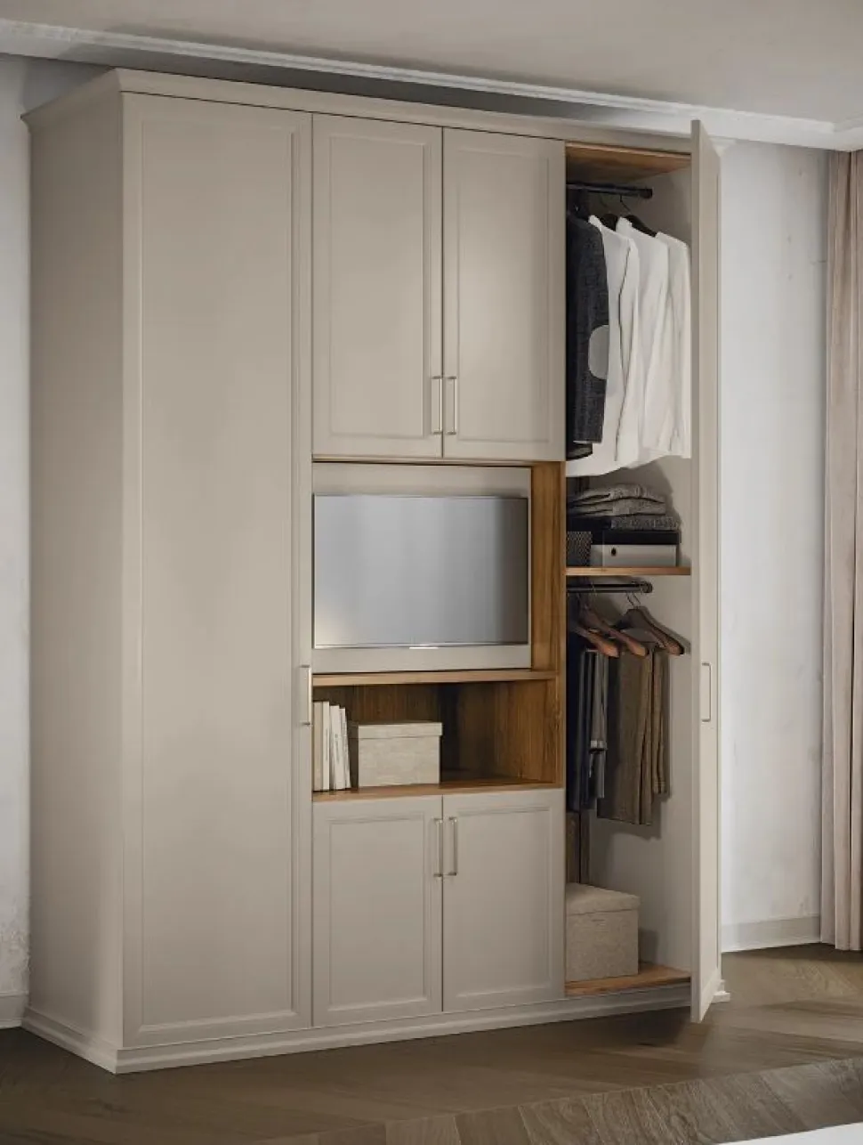 Armadio con vano Tv 6 ante battenti con telaio linea Ginevra disponibile in 2 misure e vari colori