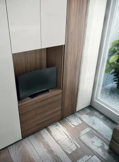 Armadio con vano tv e 6 ante battenti Bianco frassino e Quercia Nicole linea Alba Notte